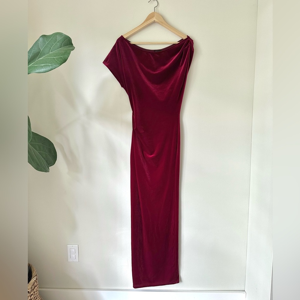 VTG Y2K Paper Tag Boat Neck Velvet Maxi Gown Elegant Fancy Evening Dress Sz S